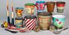 Group of tin toys, to include ten sand pails, horn