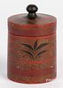 Turned and painted wood canister, 19th c., 5 1/4"
