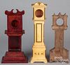 Three miniature tall case clock watch hutches