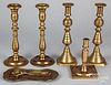 Group of brass candlesticks, 19th c., etc.