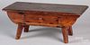 Pine footstool, 19th c., with drawer