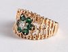 14K gold, diamond, and emerald ring