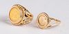 Two 14K gold rings, with inset gold coins, 5.3 dwt