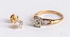 14K gold and diamond ring and earring, 1.7 dwt.