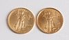 Two .1 ozt. fine gold coins.