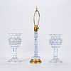 3 Bohemian Cut Overlay Glass Lustres and Lamp