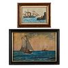 2 Nautical Watercolor Folk Paintings