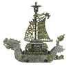 Chinese Carved Green Soapstone Serpentine Ship