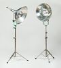 PAIR OF CHROME STUDIO LAMPS ON TRIPOD STANDS