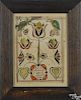 Southeastern Pennsylvania watercolor fraktur, dated 1830, with two birds perched on a tulip tree