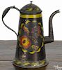 Pennsylvania black tole coffee pot, 19th c., with floral decoration, 10 1/2'' h.