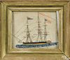 Miniature watercolor of an American frigate, 19th c., the reverse with two military officers