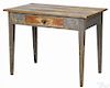 Painted pine work table, 19th c., retaining an old scrubbed blue surface, 29 1/2'' h., 38 1/2'' w.