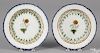 Pair of pearlware blue feather edge plates, 19th c., with floral decoration, 7 1/2'' dia.