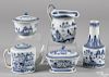 Five pieces of Chinese export blue and white porcelain, 19th c., to include a water bottle
