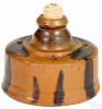 Pennsylvania redware inkwell, 19th c., with manganese stripes, 2 3/4'' h., 3 1/2'' w.
