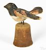 Carved and painted poplar song bird, late 19th c., 5'' h.