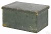 Painted pine box, dated 1881, retaining its original green surface, 7'' h., 13 1/2'' w., 9'' d.