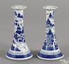 Pair of Chinese export porcelain Canton candlesticks, 19th c., 7'' h.