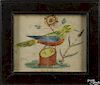 Pennsylvania watercolor drawing of a bird perched on a stump, 19th c., 4 1/2'' x 5 3/4''.