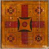 Painted double-sided Parcheesi gameboard, late 19th c., the reverse with checkers
