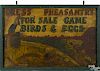 Painted tin double-sided trade sign for Gress Pheasantry, early 20th c., 24 3/4'' x 37 1/4''.