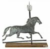 Full-bodied copper running horse weathervane, 19th c., with a lightening rod