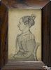 J. M. Crowley (American 19th c.), pencil profile portrait of a seated woman, identified verso