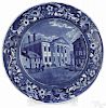 Historical blue Staffordshire plate, 19th c., depicting the Bank of the United States