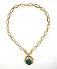1970s 18K Gold Carved Malachite Diamond Necklace