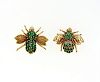 14K Gold Emerald Diamond Insect Brooch Lot of 2