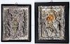 2 Greek Byzantine Pure Silver Repousse Icons