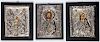 3 Greek Byzantine Pure Silver Repousse Icons
