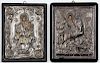 2 Greek Byzantine Pure Silver Repousse Icons