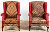 Pair Sindh Embroidery Upholstered Wing Back Chairs
