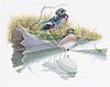 * Richard Sloan, (American, 1935-2007), Ducks on a Log in Pond