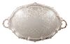 * An English Silverplate Serving Tray, Goldsmiths & Silversmiths Co., London, of oval two-handled form, having an engraved desig