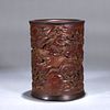 A cloud and dragon carved  bamboo brush pot