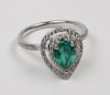 14K WHITE GOLD DIAMOND AND EMERALD LADY'S RING
