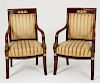 PAIR OF EMPIRE REGENCY BRONZE MOUNTED DOLPHIN CARVED ARM CHAIRS