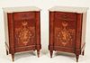 PAIR OF LATE FRENCH REGENCY STYLE MARBLE TOP NIGHT STANDS
