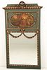 FRENCH POLYCHROME AND CARVED GOLD GILT TRUMEAU MIRROR