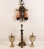 4 PIECE MISCELLANEOUS LOT; PAIR ONXY CASSOLETTES, LAMP AND CHANDELIER