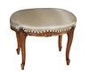 Louis XV Style Carved Beech Upholstered Footstool, 20th c., the oval top over a floral carved skirt, on scrolled reeded cabriole legs with toupie feet