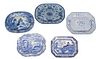 Group of Five Blue and White Platters, 19th and 20th c., one octagonal by Spode; one Burleigh Ware in the "Willow" pattern; one Victorian after Willia