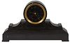 French Black Marble Napoleon Hat Mantel Clock, 19th c., by Japy Freres, the black and gilt incised face over a time and strike movement, on a stepped 