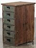 Primitive drawered cabinet, early 20th c., made from shipping crates, 18 1/2'' h., 9'' w.