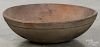 Large turned and painted wood bowl, 19th c., with remnants of a mustard surface, 4 3/4'' h.