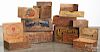 Twelve wooden advertising shipping boxes, ca. 1900, largest - 25'' w. Provenance: Barbara Hood