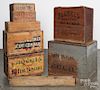Eight wooden advertising shipping boxes, ca. 1900, largest - 21 1/2'' h., 21'' w.